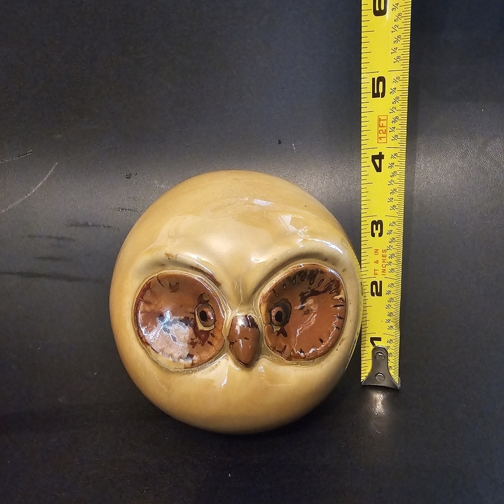 Vintage MCM Pottery Owl Round‎ Big Eyes Tan Brown Glaze 4" - Picture 8 of 9
